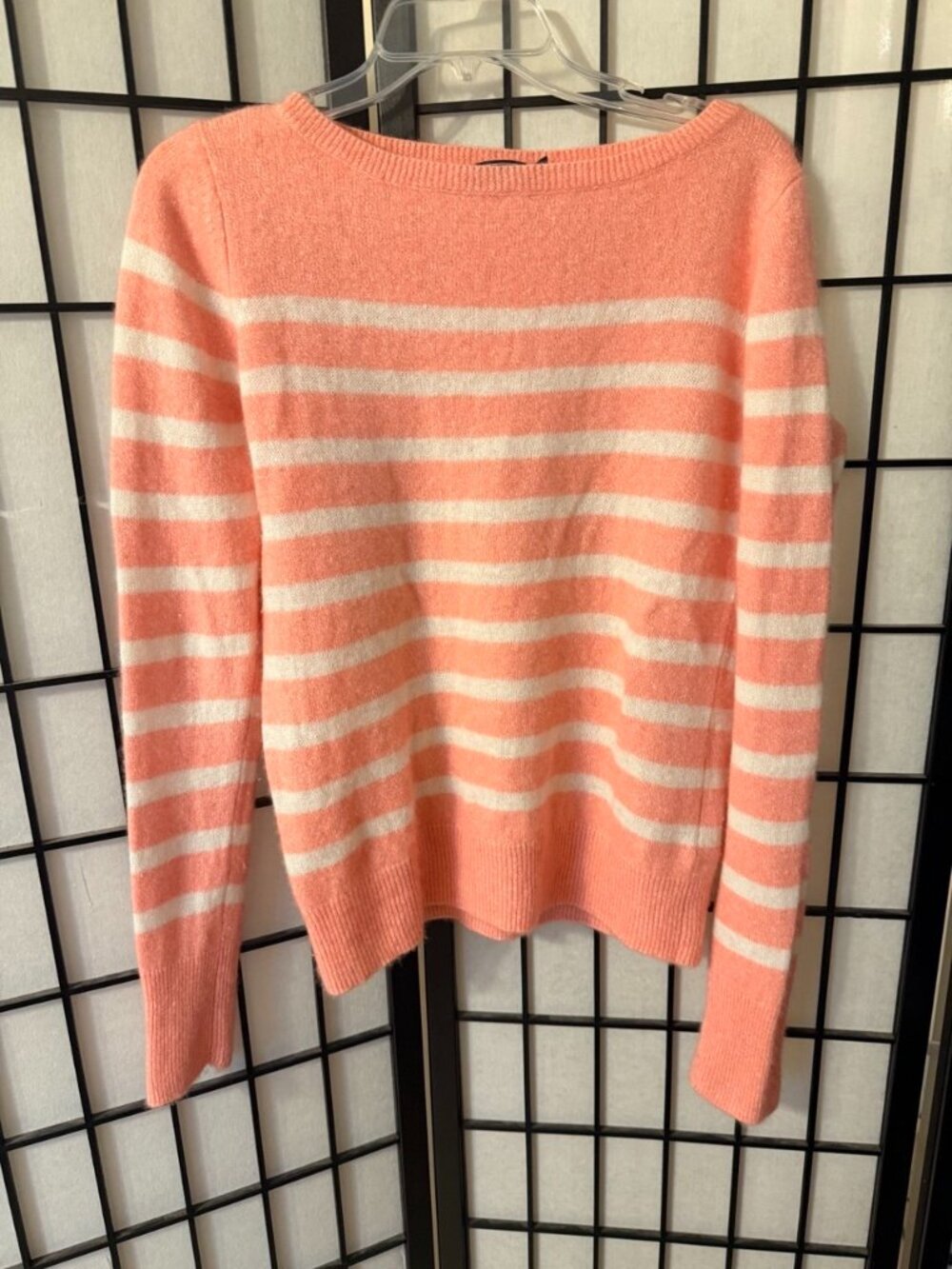 Vineyard Vines Cashmere Linen Striped Sweater Coral White Boat Neck Size M